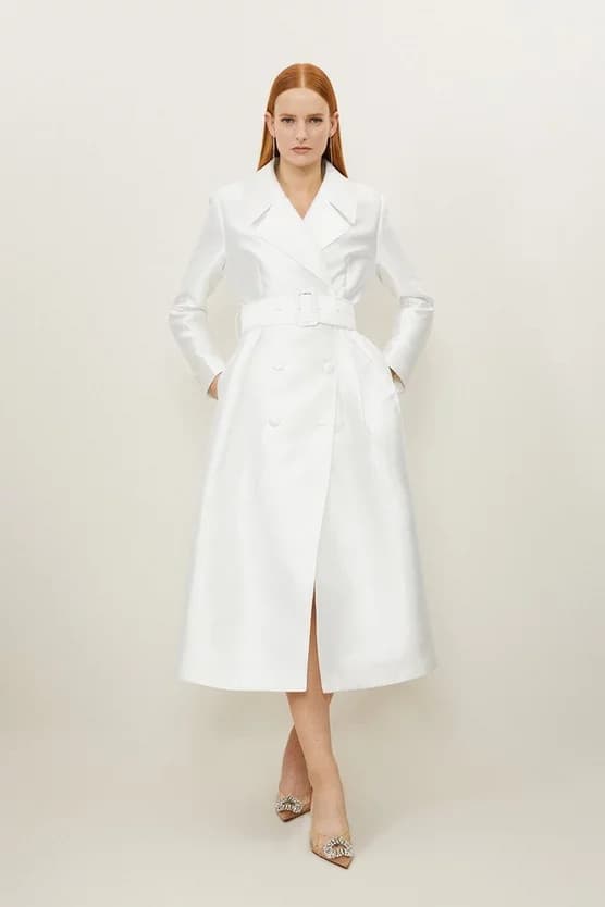 Satin Twill Tailored Full Skirted Belted Midaxi Dress | Karen Millen