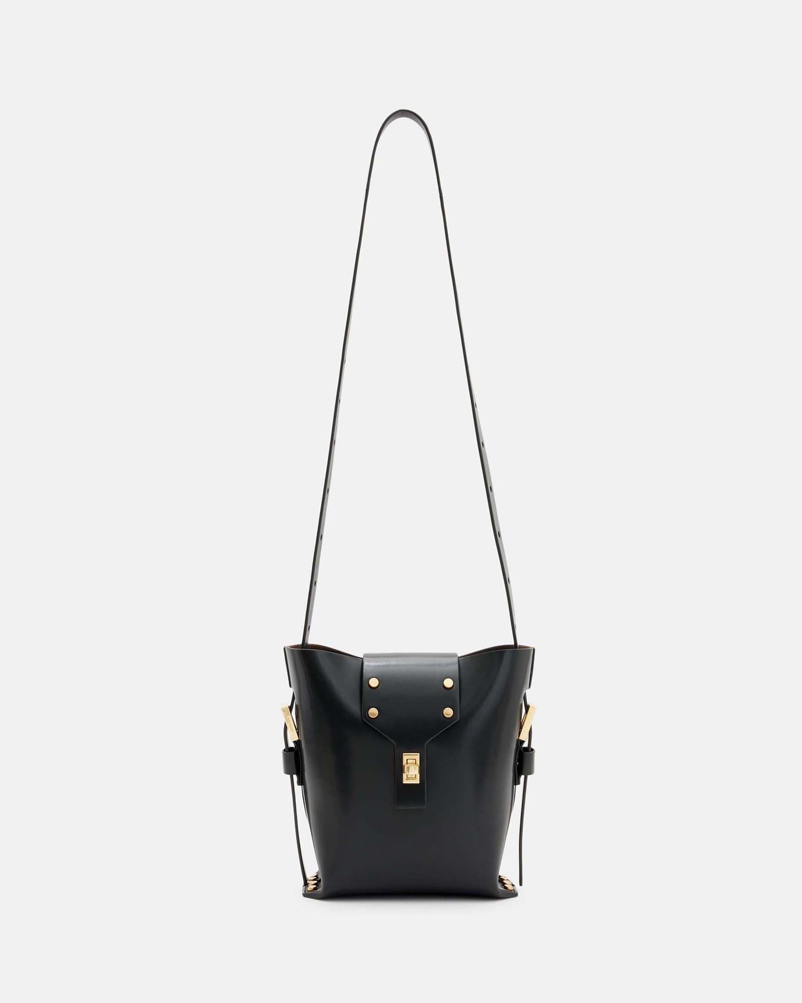 Miro Turn Lock Leather Crossbody Bag Black | ALLSAINTS