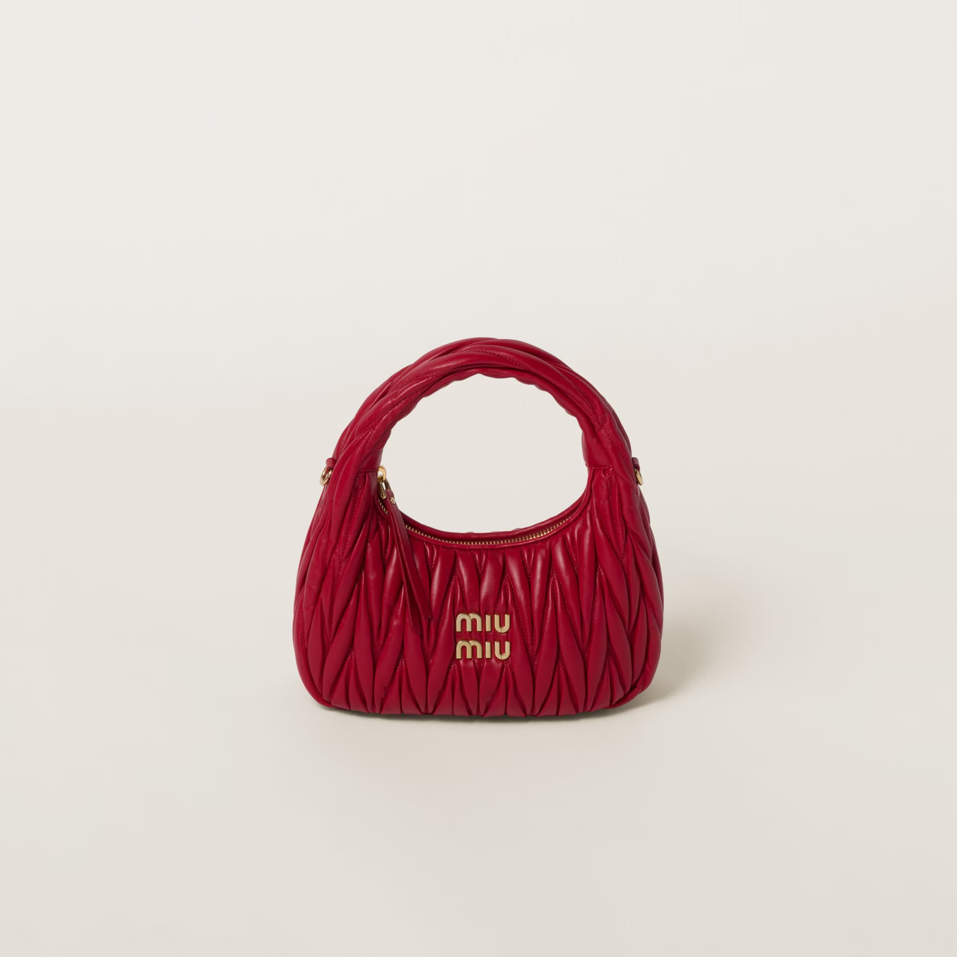 Red Wander Matelassé Nappa Leather Hobo Bag | Miu Miu