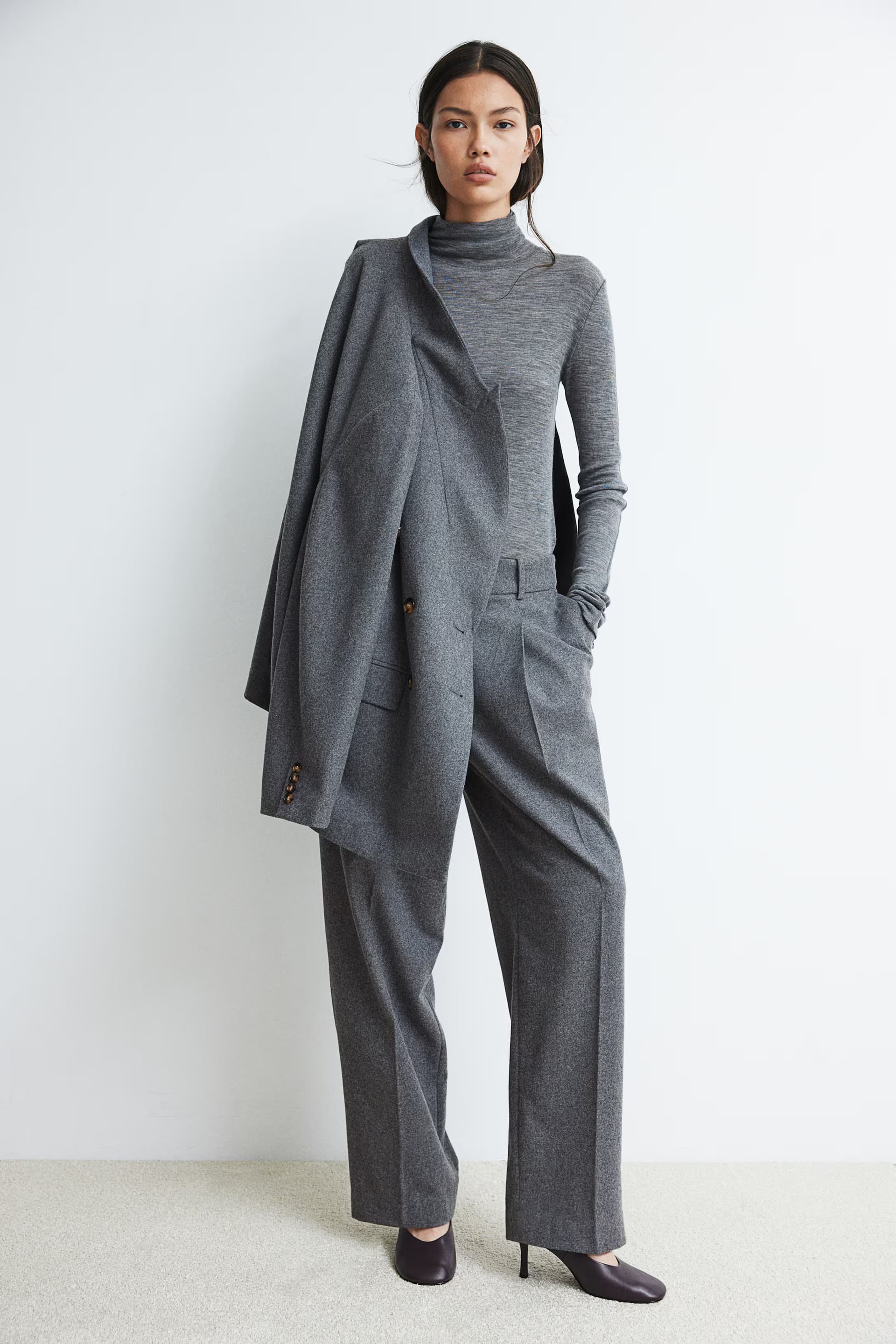 Straight trousers - Dark grey marl - Ladies | H&M GB